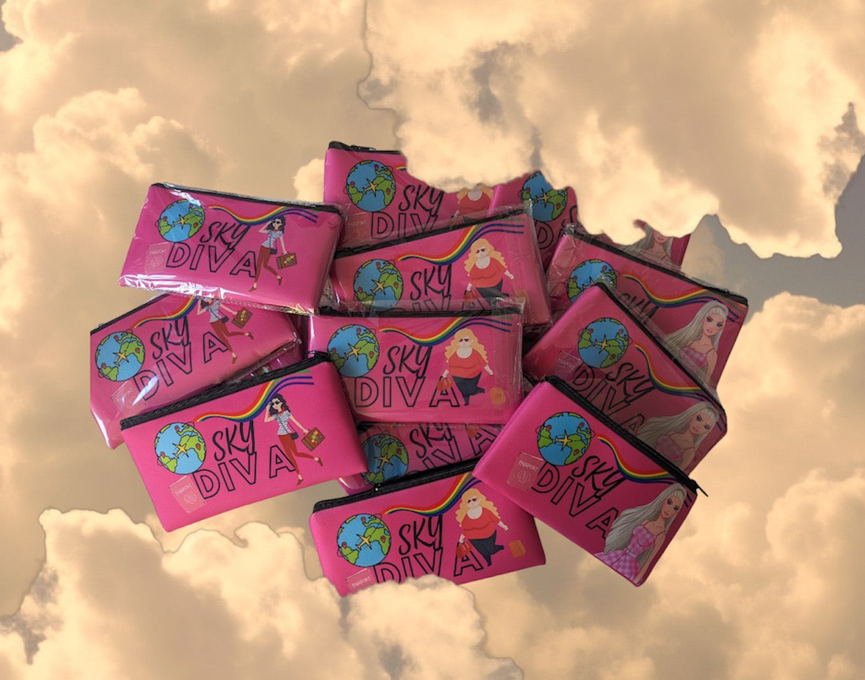 Bundle BARBIE BLOND Sky Diva Zipper Bags & 2 Luggage Tags