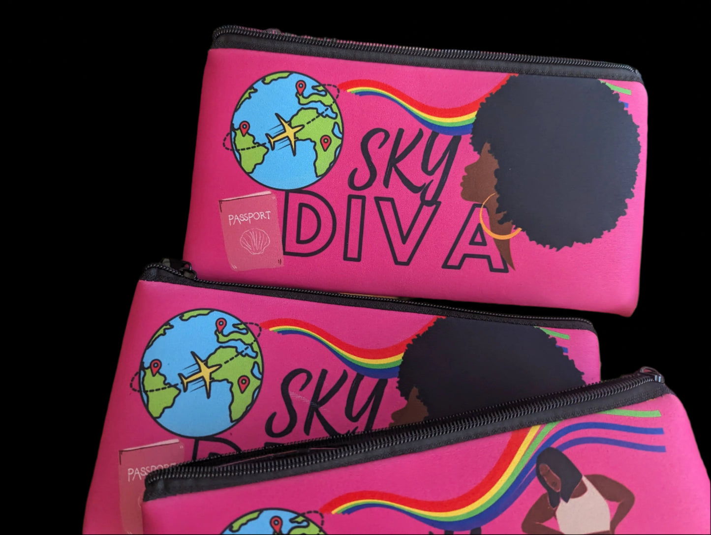 AFRICAN AMERICAN SKY DIVAAA COSMETIC BAGS