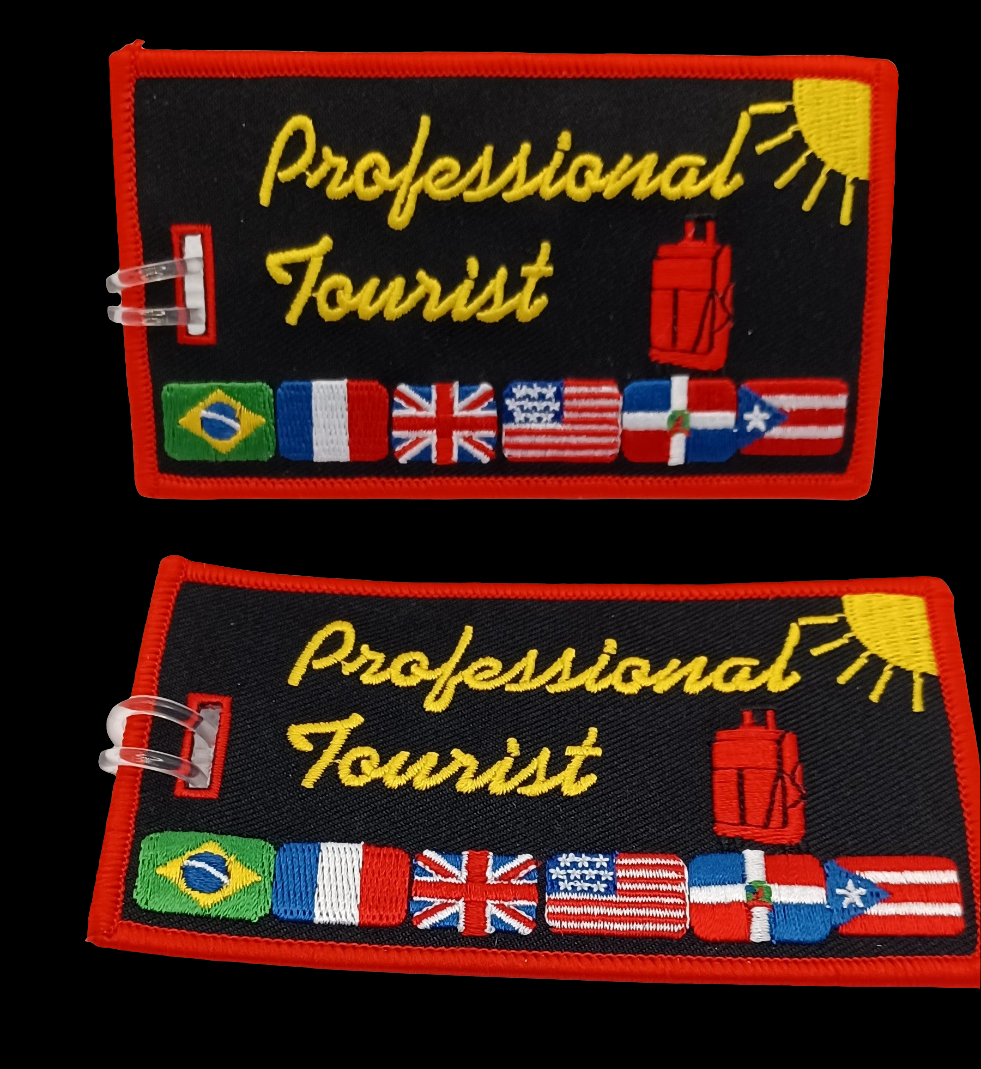 PROFESSIONAL TOURIST Luggage Tags. Black background