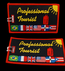 PROFESSIONAL TOURIST Luggage Tags. Black background