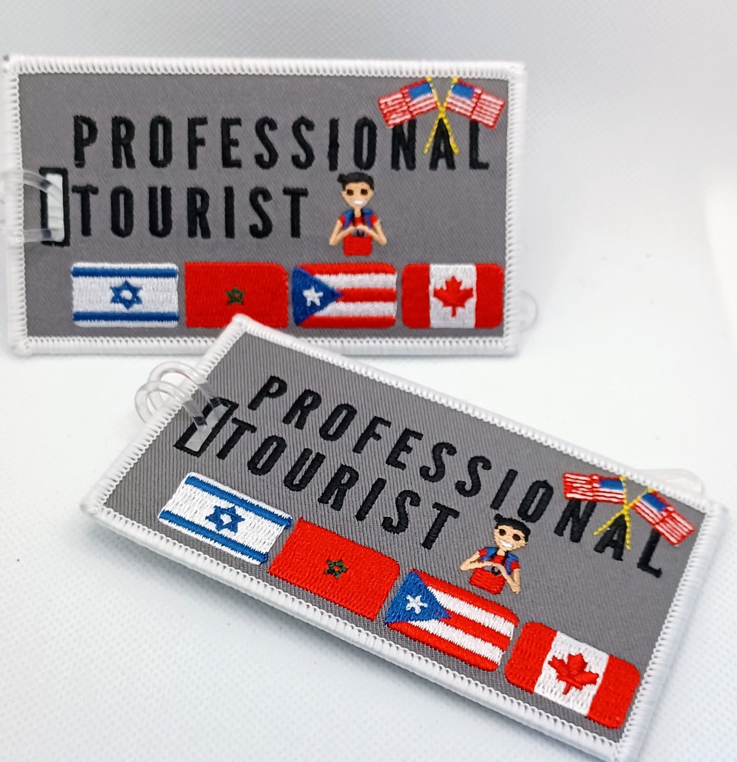 PROFESSIONAL TOURIST™ Luggage Tags GRAY. ISRAEL.MOROCCO.PR.CANADA