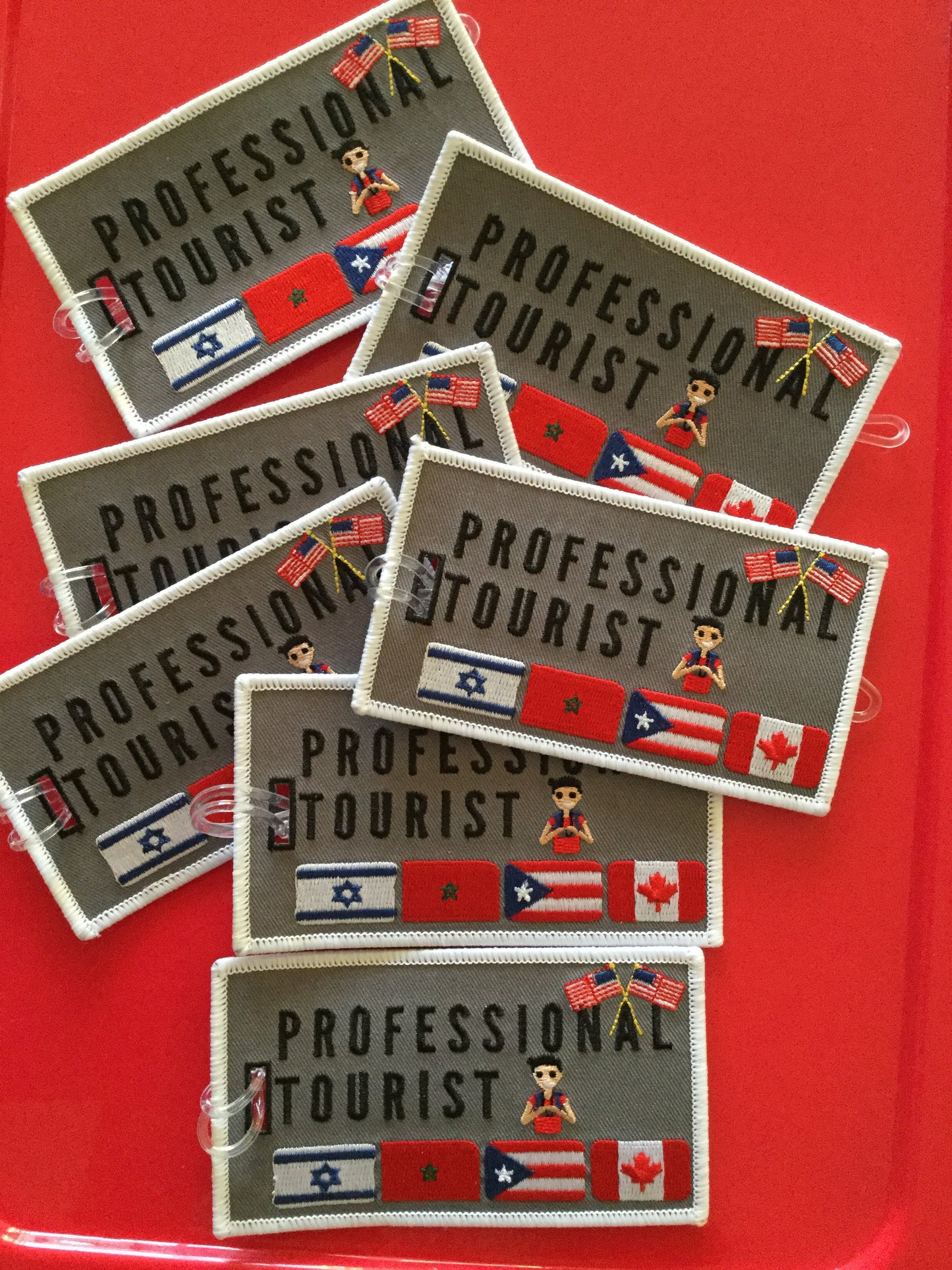 PROFESSIONAL TOURIST™ Luggage Tags GRAY. ISRAEL.MOROCCO.PR.CANADA