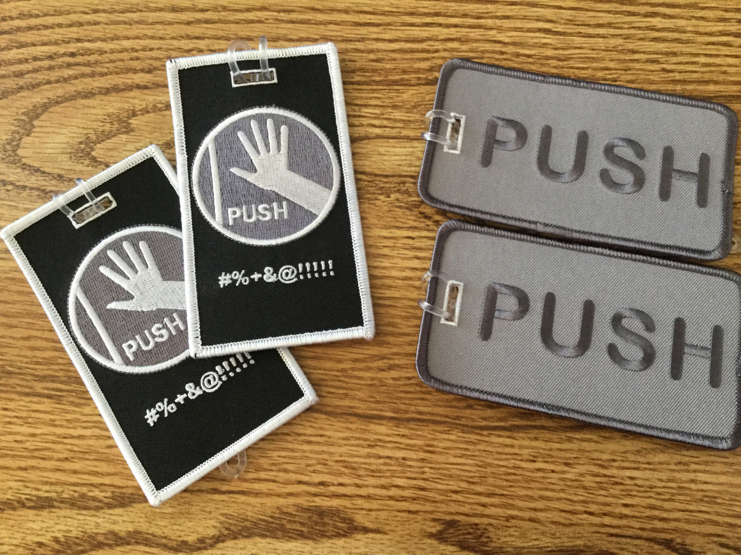Push! #$@&!!!! The ..door! Black and Gray Luggage Tag