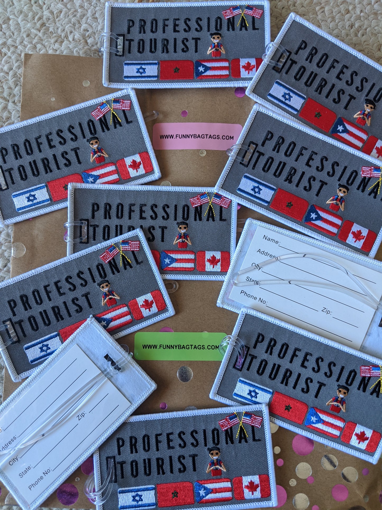 PROFESSIONAL TOURIST™ Luggage Tags GRAY. ISRAEL.MOROCCO.PR.CANADA