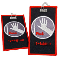 Push!  #$@&!!!! The ..door!  Black and Gray Luggage Tag
