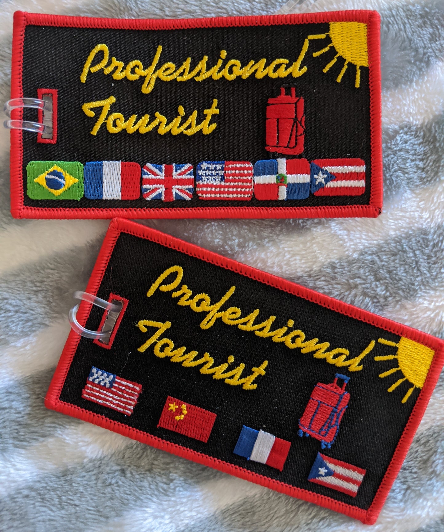 PROFESSIONAL TOURIST Luggage Tags. Black background