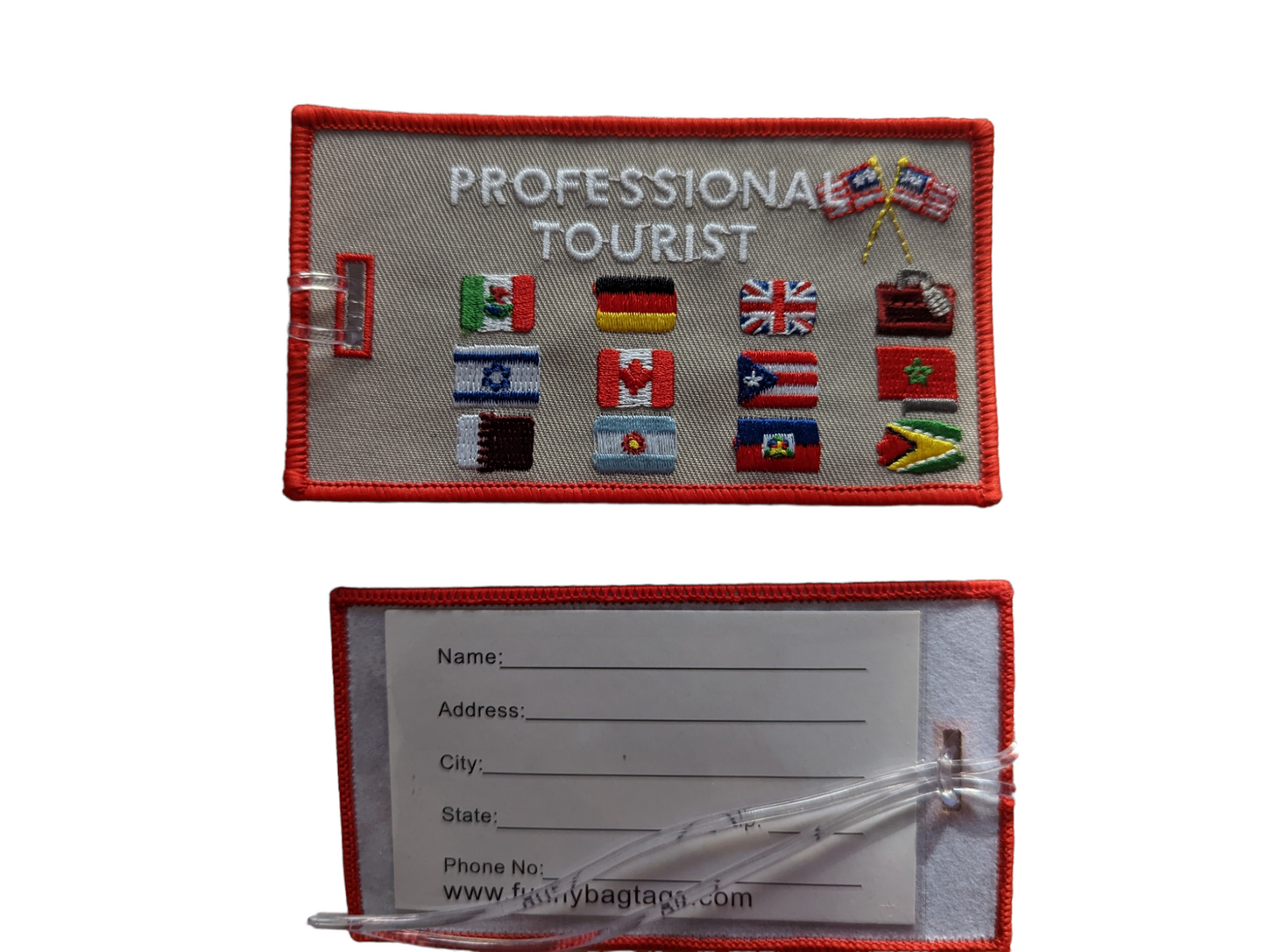 PROFESSIONAL TOURIST Luggage Tags. Black background
